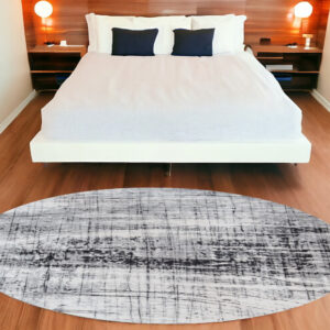 8' Black and White Round Abstract Non Skid Area Rug