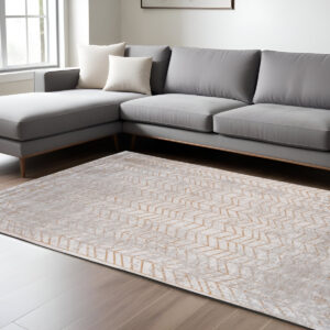 8' X 11' Gray and Yellow Chevron Non Skid Area Rug