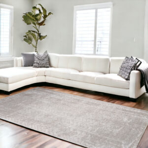 7' X 9' Gray and White Chevron Non Skid Area Rug