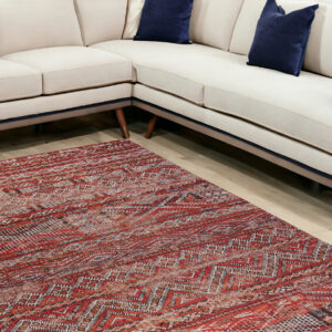 8' X 11' Red and Gray Oriental Non Skid Area Rug