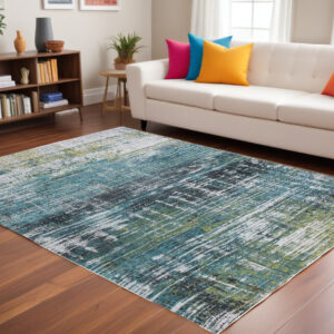 6' X 8' Blue and Green Abstract Non Skid Area Rug
