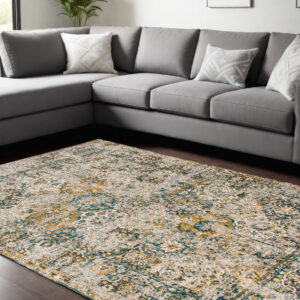 9' X 13' Blue and Green Abstract Non Skid Area Rug