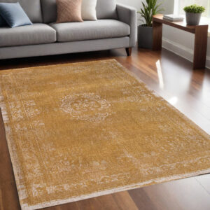 5' X 7' Orange and White Medallion Non Skid Area Rug