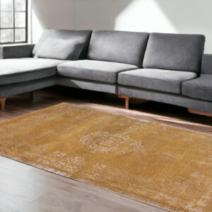 9' X 13' Orange and White Medallion Non Skid Area Rug
