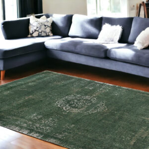 8' X 11' Gray and Green Medallion Non Skid Area Rug