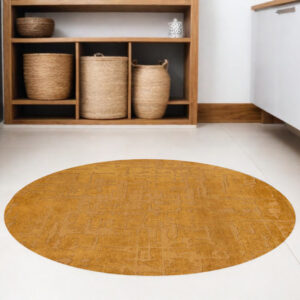 8' Yellow Round Abstract Non Skid Area Rug