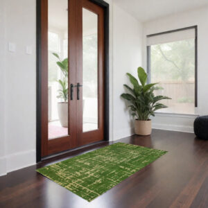 3' X 5' Green Abstract Non Skid Area Rug