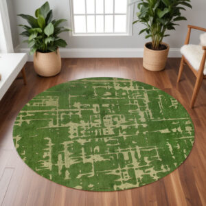 5' Green Round Abstract Non Skid Area Rug