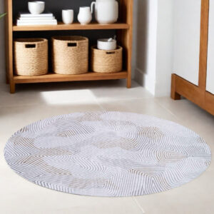 8' White Round Abstract Non Skid Area Rug