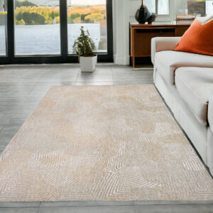 5' X 7' Beige and White Abstract Non Skid Area Rug