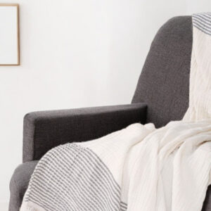 47" X 60" Gray and Ivory Cotton Woven Striped Throw Blanket with Fringe