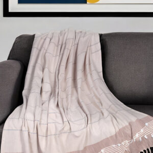 50" X 60" Gray and Rust Woven Cotton Striped Throw Blanket with Fringe, Embroidery