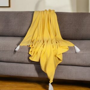 50" X 60" Yellow Woven Cotton Throw Blanket with Tassels
