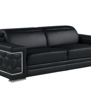 89" Black Leather Sofa With Silver Legs
