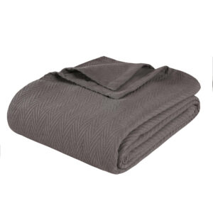 Queen Charcoal Cotton Woven Chevron Blanket