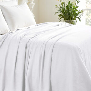 Twin White Cotton Woven Chevron Blanket