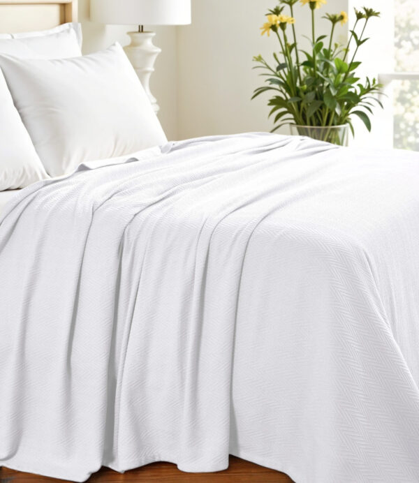 Twin White Cotton Woven Chevron Blanket