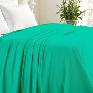 Queen Teal Cotton Waffle Weave Honeycomb Blanket