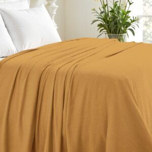 Twin Mustard Cotton Waffle Weave Honeycomb Blanket