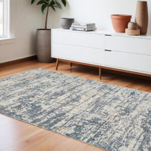9' X 12' Blue and Ivory Abstract Area Rug