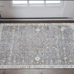 2' X 3' Gray and Ivory Floral Area Rug