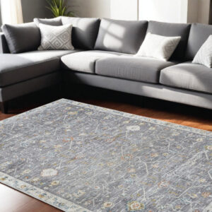 9' X 12' Gray and Ivory Floral Area Rug