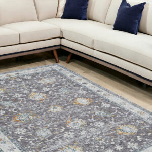 10' X 14' Gray and Ivory Floral Area Rug