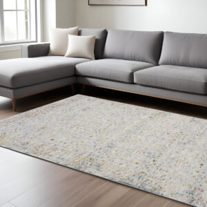 10' X 14' Ivory and Blue Floral Area Rug