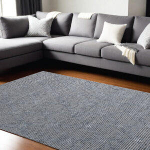 10' X 14' Blue and Ivory Wool Geometric Hand Woven Area Rug