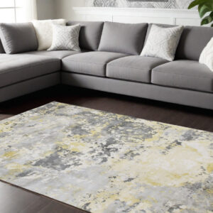 9' X 12' Gray and Yellow Abstract Hand Loomed Area Rug