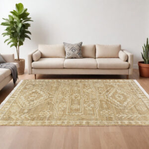 10' X 14' Natural and Ivory Medallion Hand Woven Area Rug