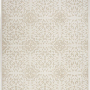 5' X 7' Beige and Ivory Floral Non Skid Area Rug
