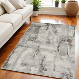 5' X 7' Ivory Gray and Brown Abstract Non Skid Area Rug