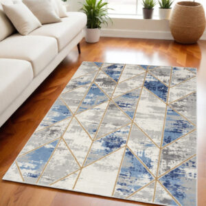 5' X 7' Ivory Blue and Gray Abstract Non Skid Area Rug
