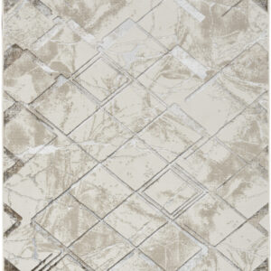 5' X 7' Beige and Ivory Geometric Non Skid Area Rug