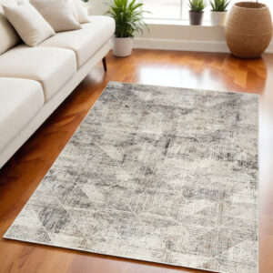 5' X 7' Ivory and Gray Abstract Non Skid Area Rug