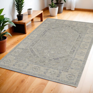 4' X 6' Gray and Dark Gray Floral Medallion Power Loom Area Rug