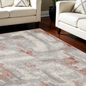 8' X 10' Gray and Red Abstract Non Skid Area Rug