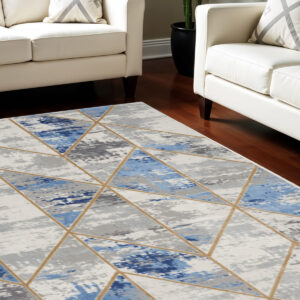 8' X 10' Ivory Blue and Gray Abstract Non Skid Area Rug