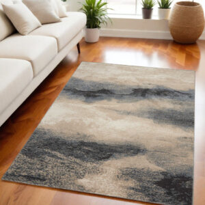 5' X 7' Gray Black and Beige Abstract Non Skid Area Rug