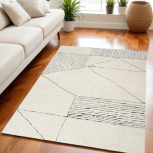 5' X 7' Ivory and Black Geometric Area Rug