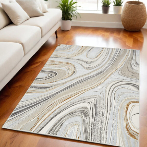 8' X 10' Ivory Gray and Brown Abstract Non Skid Area Rug