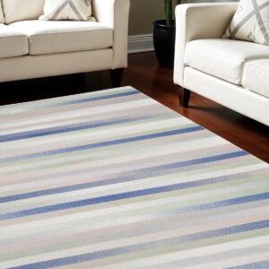7' X 10' Ivory Tan and Blue Abstract Distressed Non Skid Area Rug