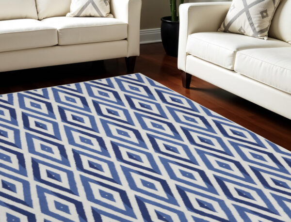 7' X 10' Ivory and Blue Geometric Distressed Non Skid Area Rug