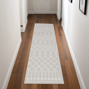 8' Gray and Ivory Moroccan Distressed Non Skid Runner Rug
