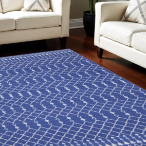 7' X 10' Navy Blue and Ivory Moroccan Distressed Non Skid Area Rug
