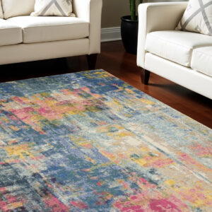 7' X 10' Blue and Yellow Abstract Power Loom Area Rug