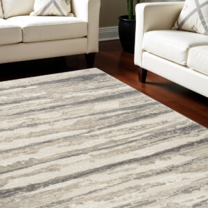 6' X 9' Ivory Black and Gray Abstract Non Skid Area Rug