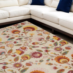 8' X 10' Cream Floral Power Loom Area Rug