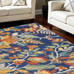 8' X 10' Navy Blue Floral Power Loom Area Rug